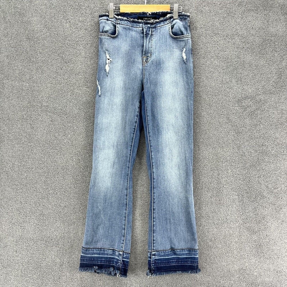 J BRAND Maria Flare Jeans womens Blue‎ Deconstructed distress drift frayed hem